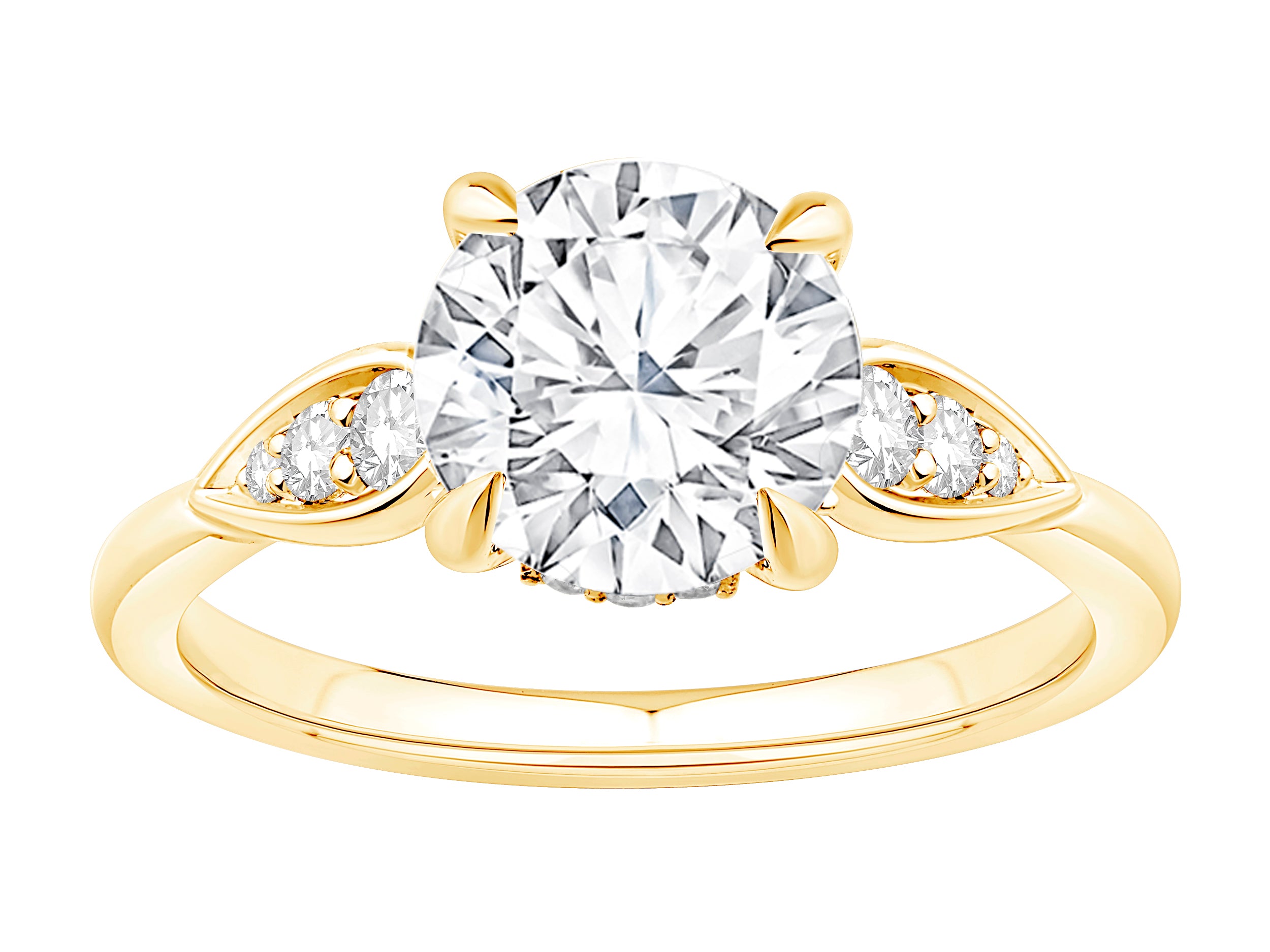 2.00 Carat Round Brilliant Lab Diamond Engagement Ring in 14K Yellow Gold with Accent Lab Diamonds