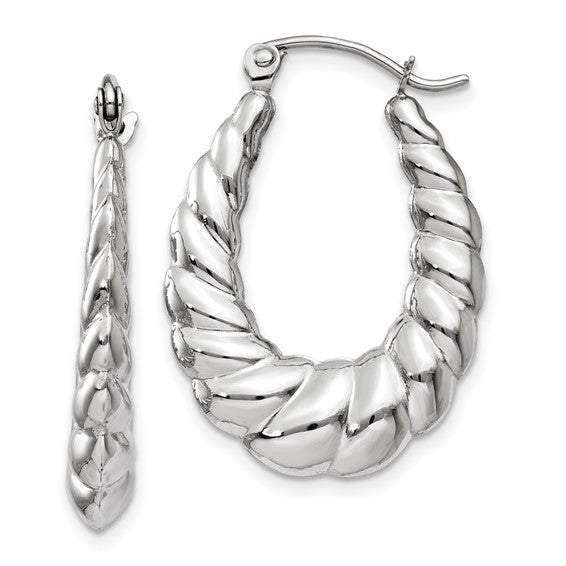 Textured Oval 14 Karat White Gold Earrings