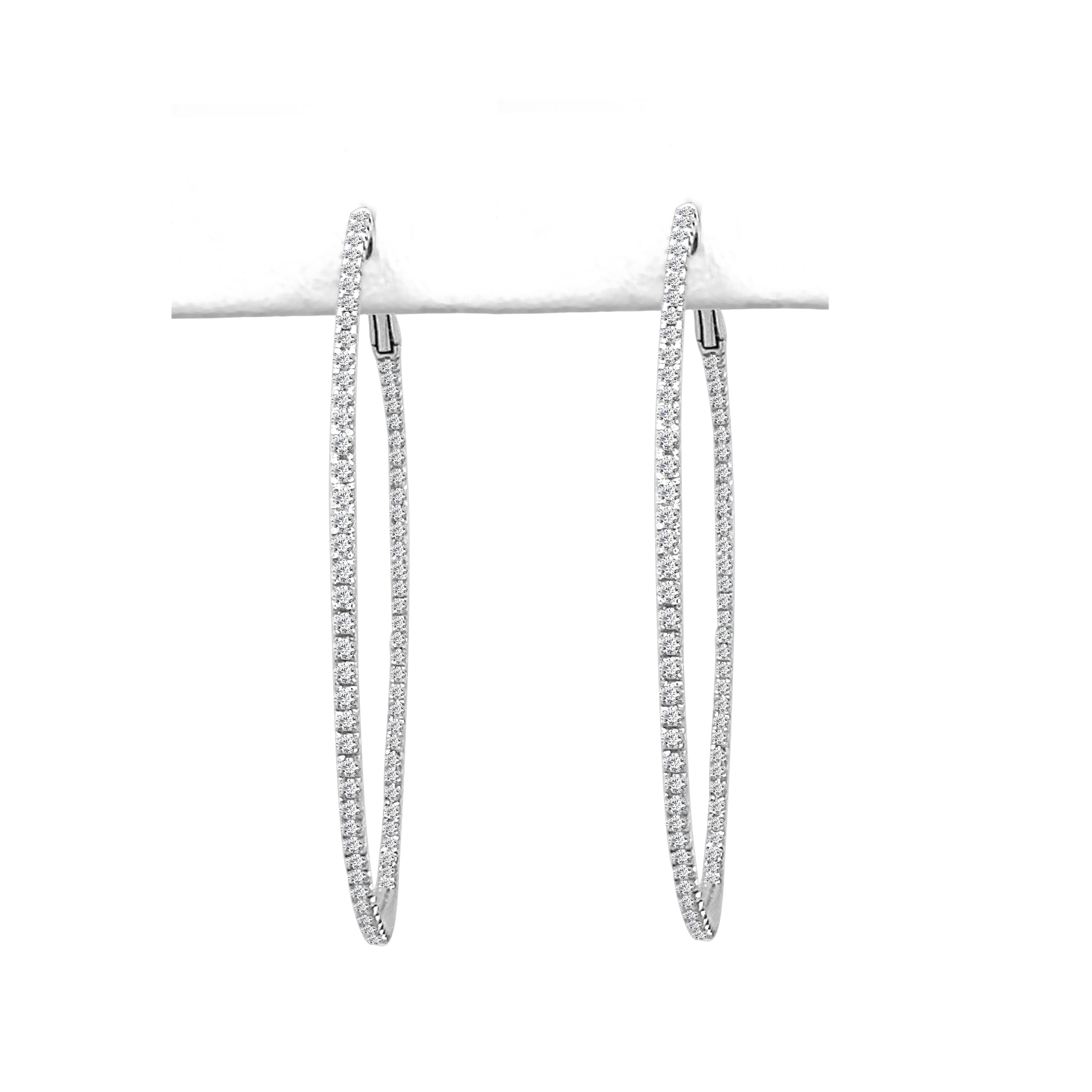 Platinum Shared Prong Diamond Hoop Earrings - 0.99 ct Natural Round Cut Diamonds