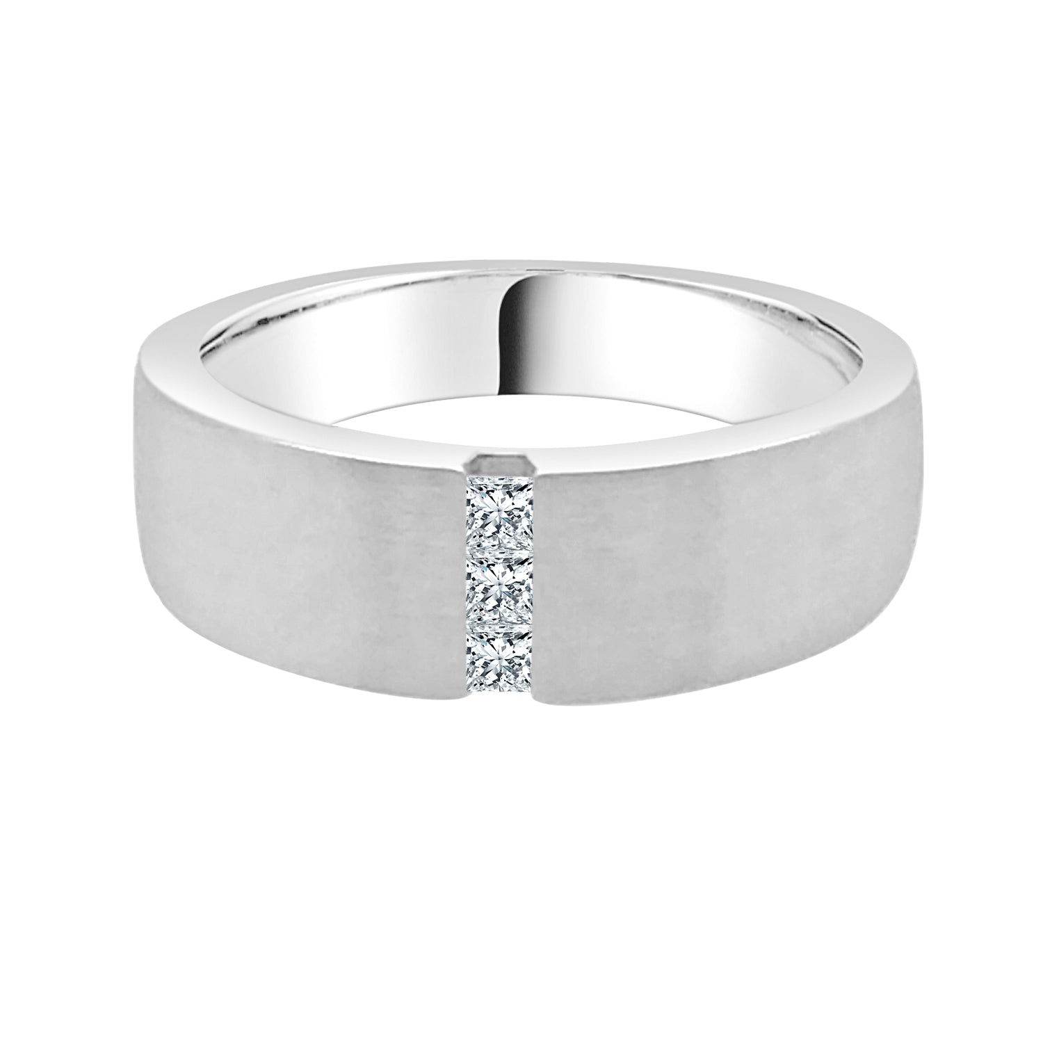 Three Stone Diamond Wedding Band in 10 Karat White Gold (0.21 ct)