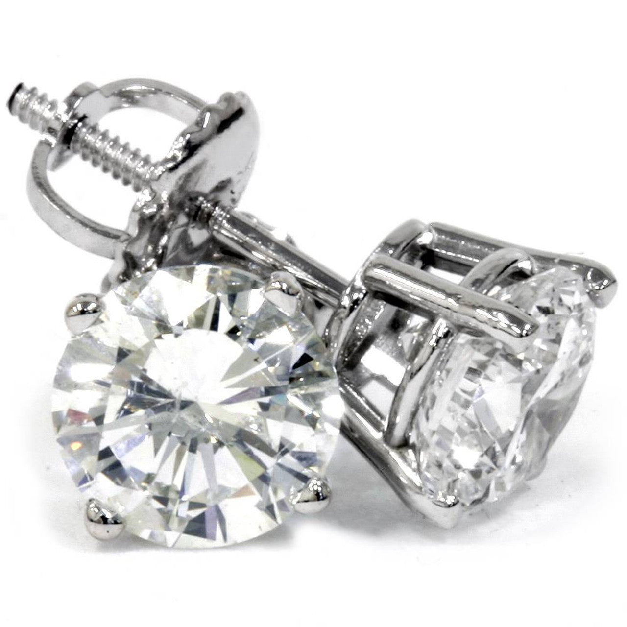 14K White Gold Lab Diamond Solitaire Studs with Screw Back, Round Shape - Set of 2