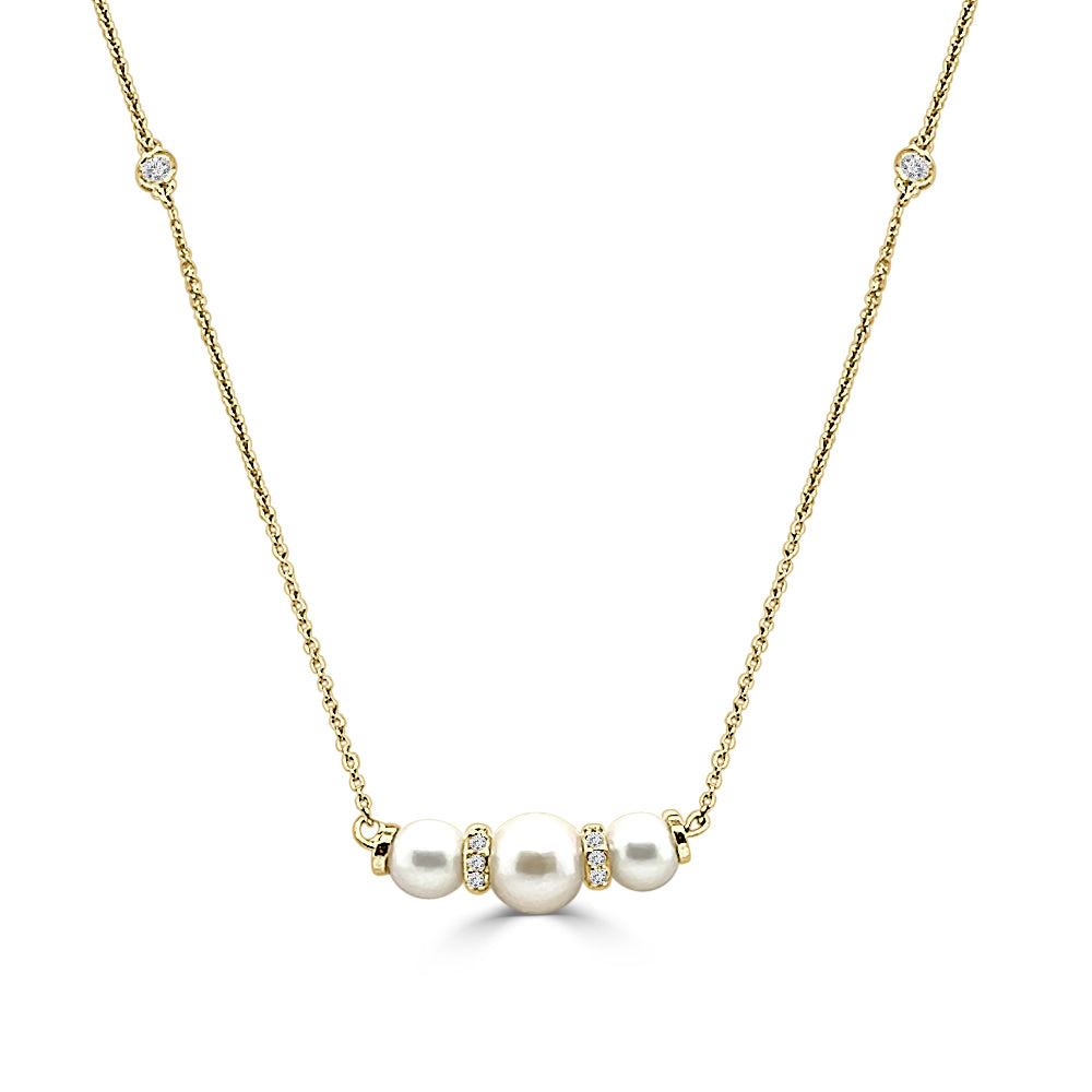 14K Yellow Gold Pearl and Diamond Stacking Necklace