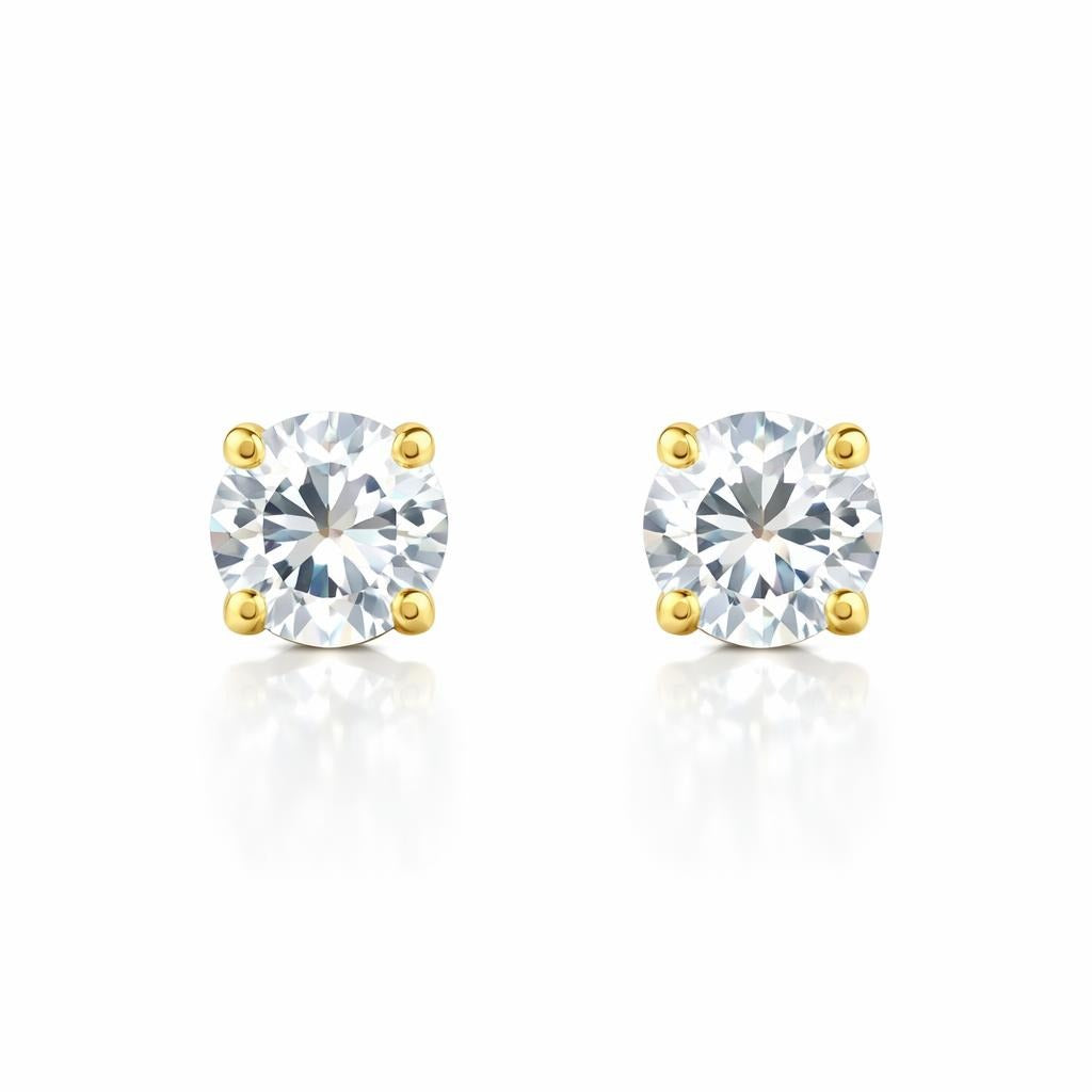 14 Karat Yellow Gold White Sapphire Birthstone Solitaire Studs
