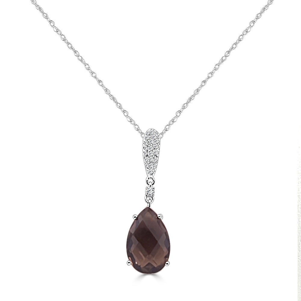 Rose Gold Smoky Topaz and Diamond Pave Pear Necklace - 14K Gold, 5.50 Carats