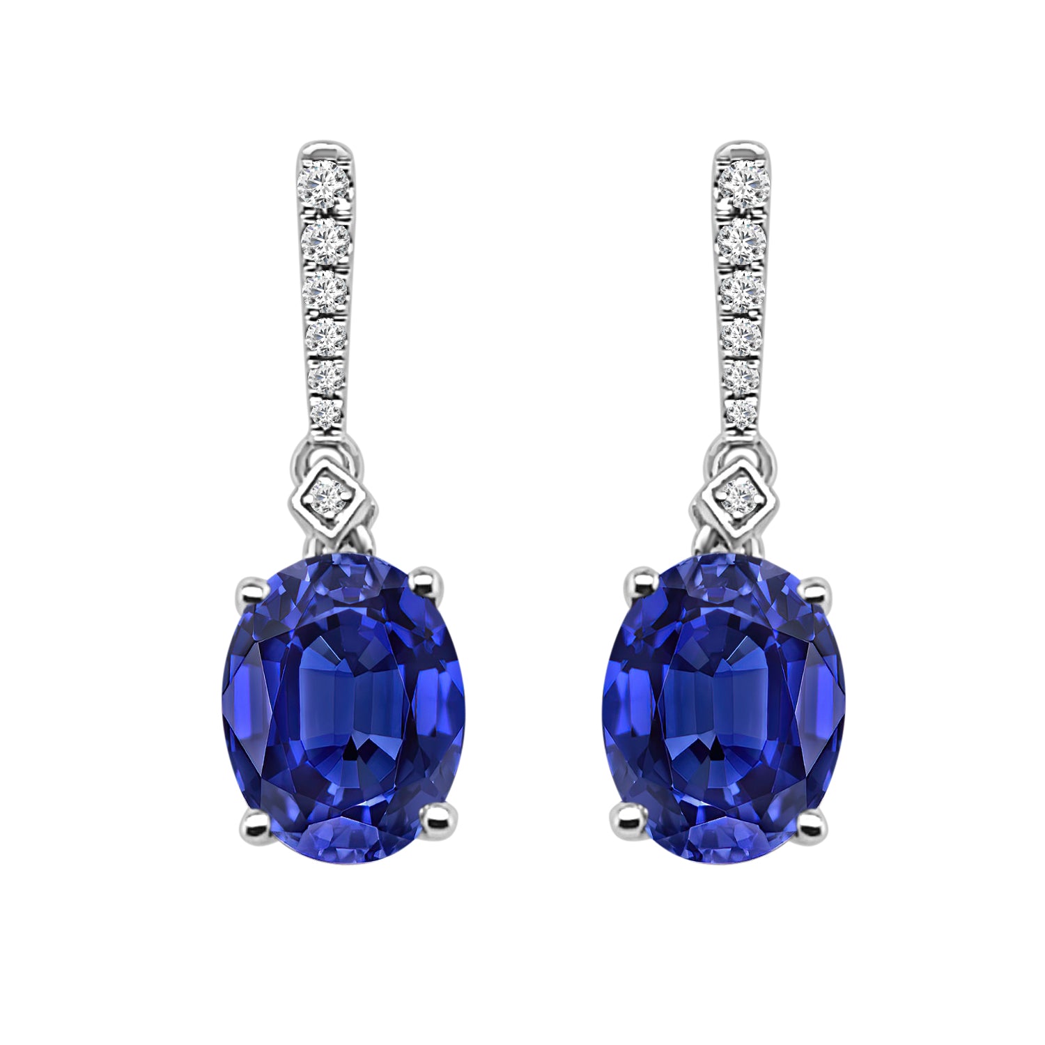 14 Karat White Gold Fancy Oval Blue Topaz Earrings - 4.21 Carat