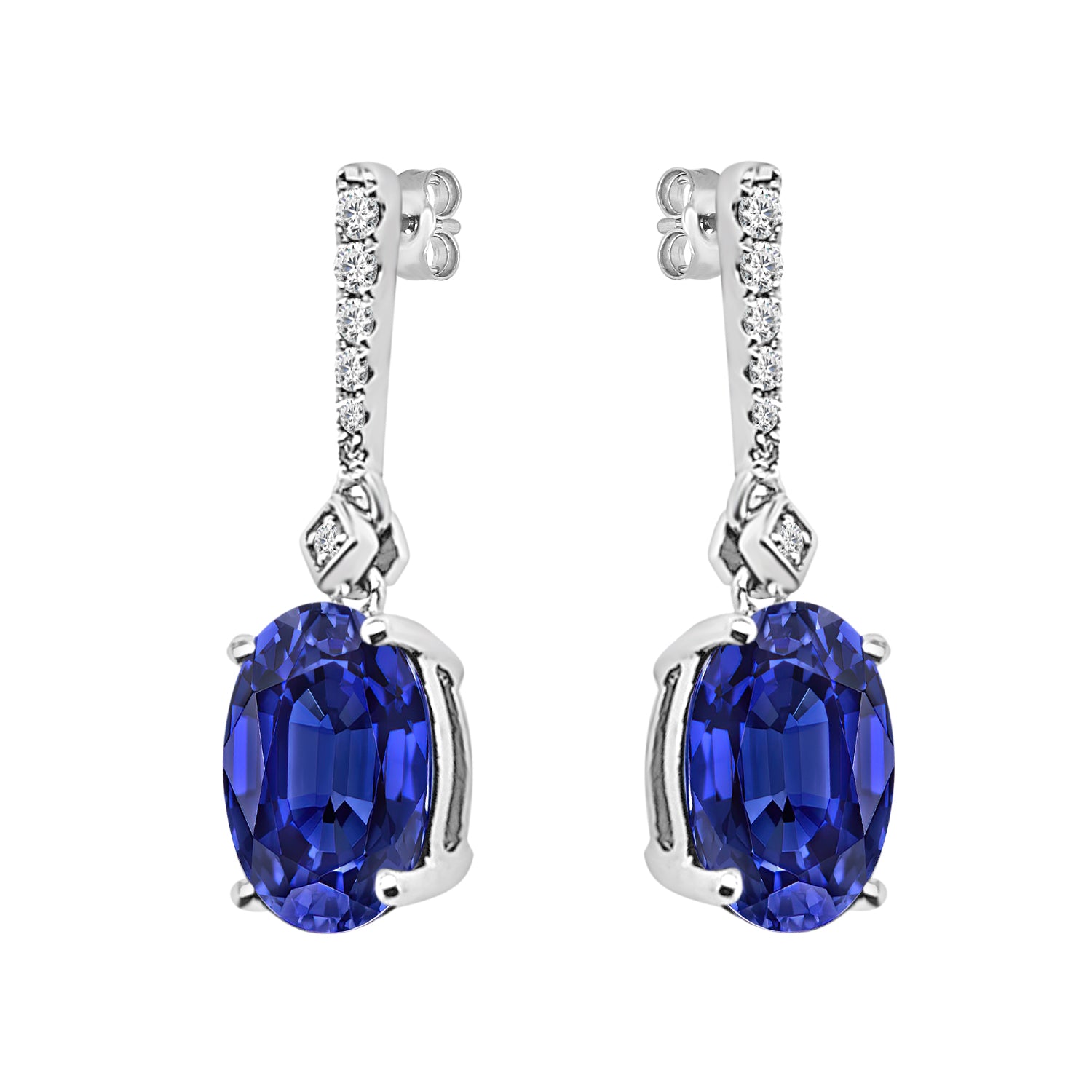 14 Karat White Gold Fancy Oval Blue Topaz Earrings - 4.21 Carat