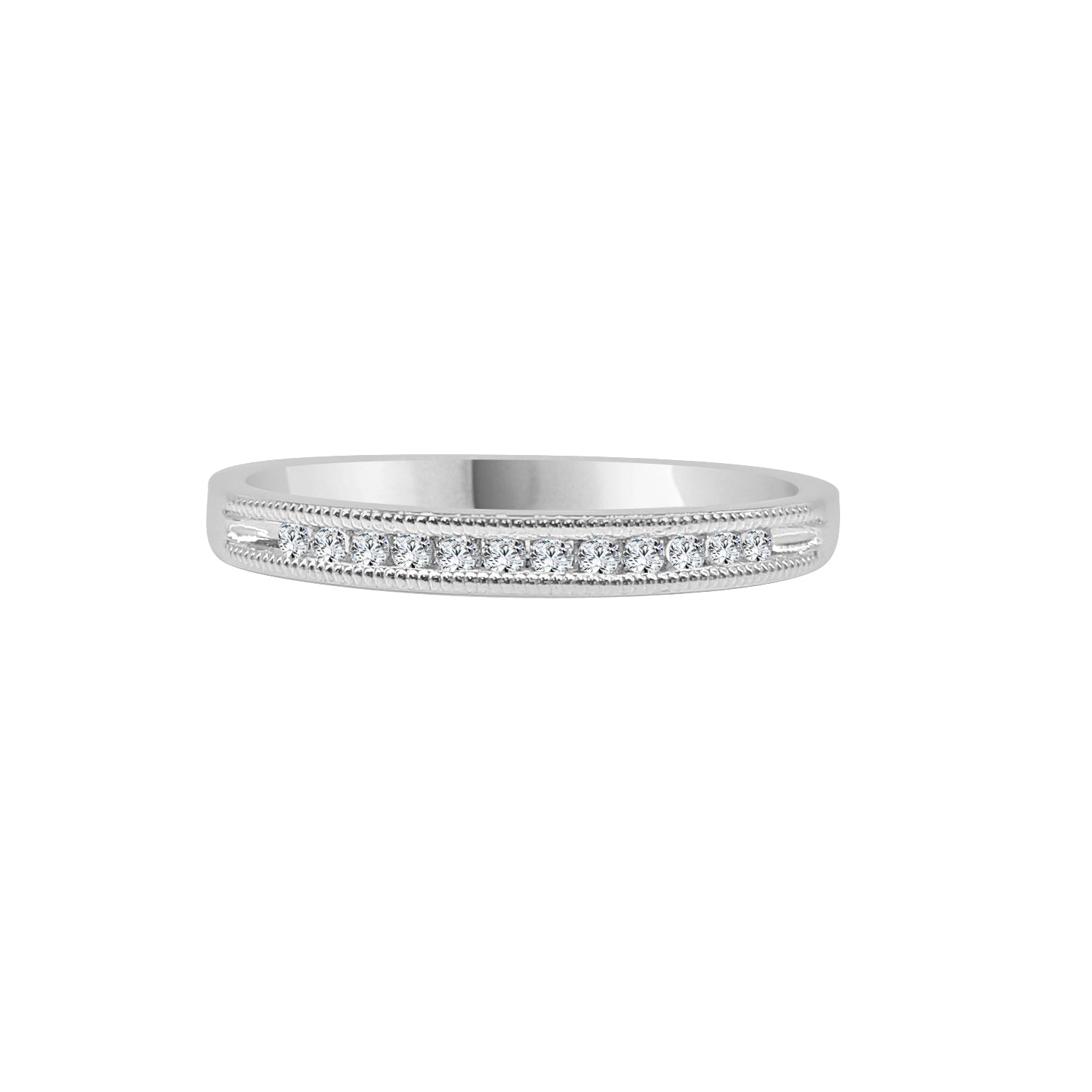 10K White Gold Channel Set Wedding Band with Natural 0.10 ct Diamond