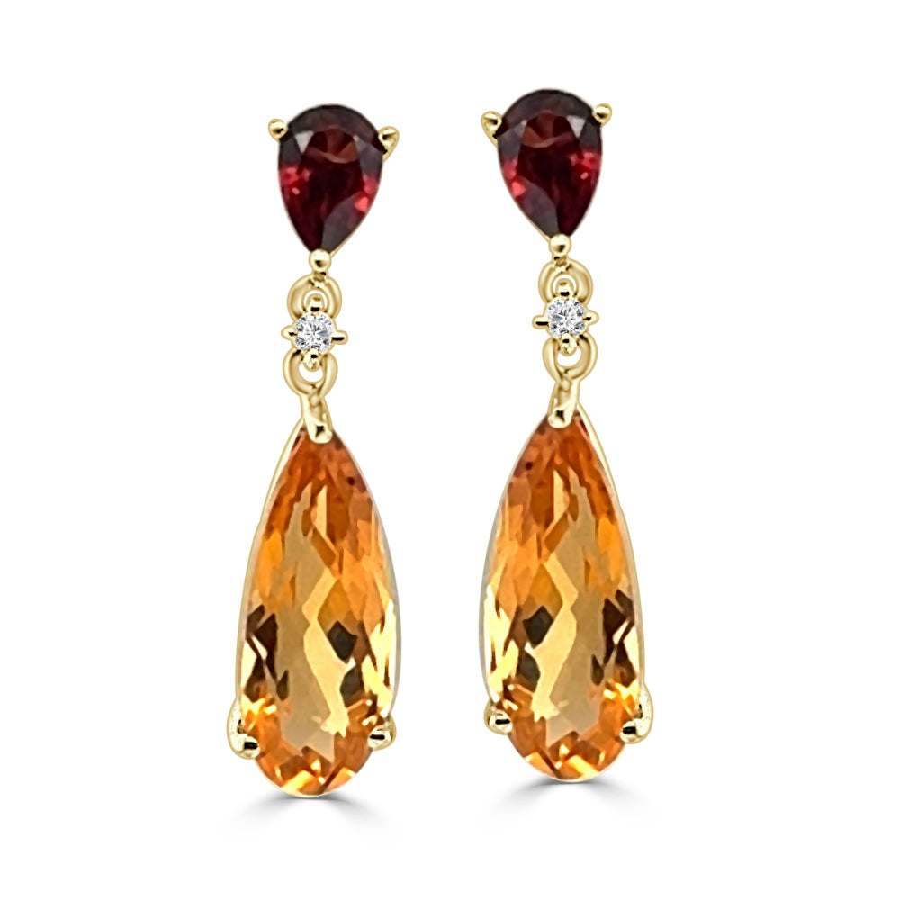 Golden Citrine Pear Shape Drop Earrings in 14K Yellow Gold - 5.50 Carats