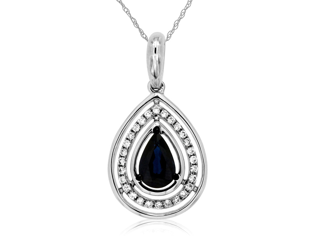 14 Karat White Gold Blue Sapphire Pear Shape Necklace - 0.45 Carats