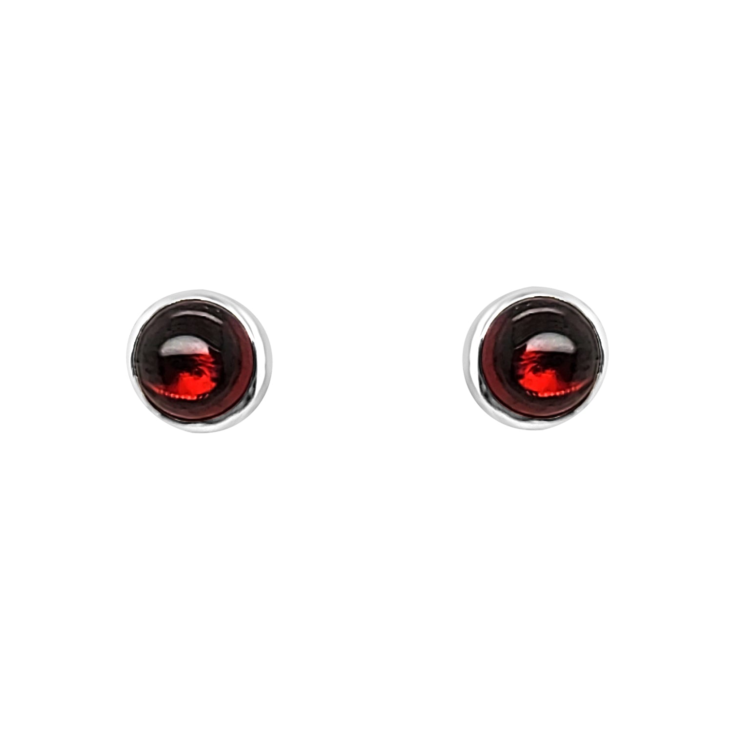 Round Garnet Bezel Set Cabochon Earrings in Sterling Silver - 1.62 Carats