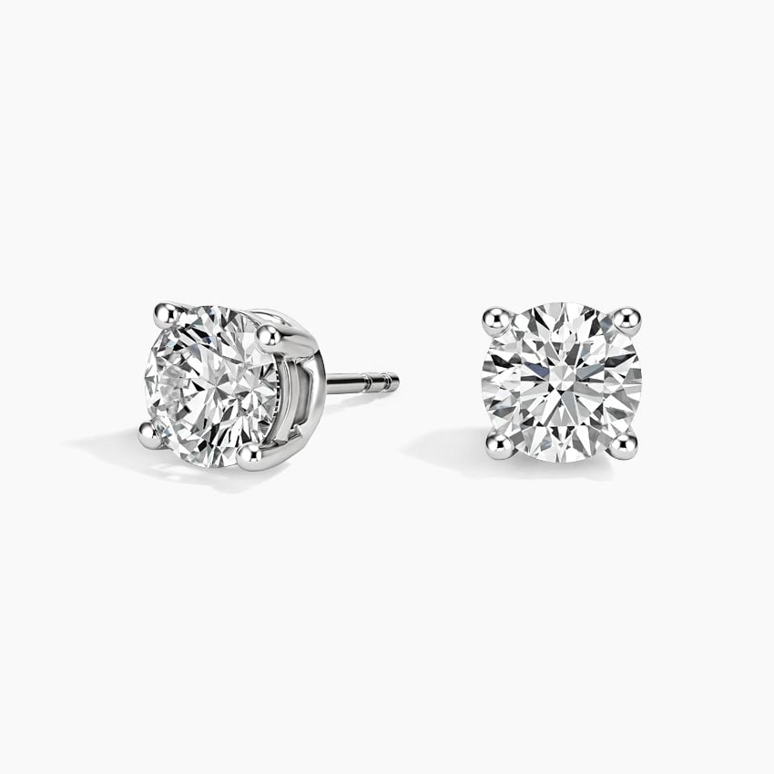 14K White Gold Lab Diamond Solitaire Studs - Round Shape, 2.00 ct