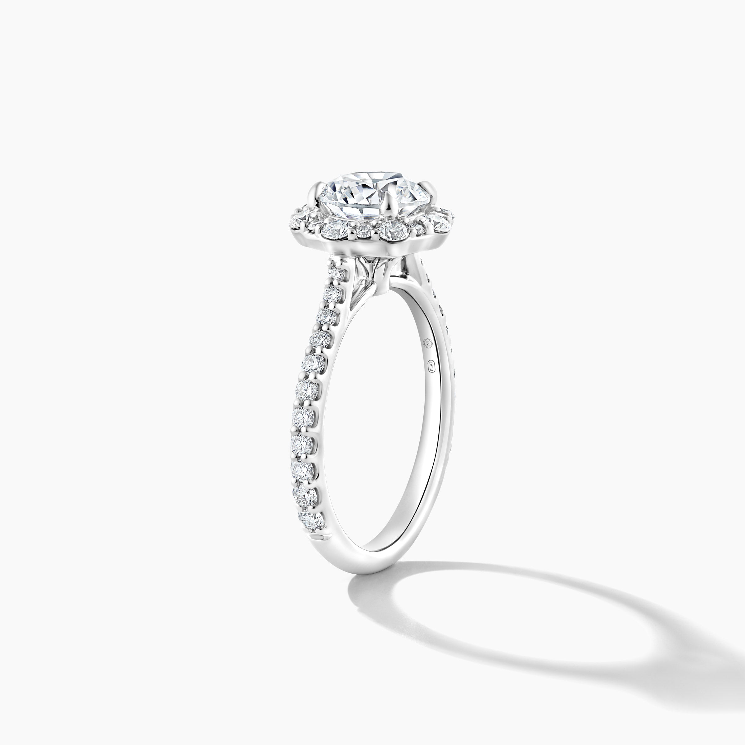 Platinum Halo Engagement Mounting with Tapered Diamond Band