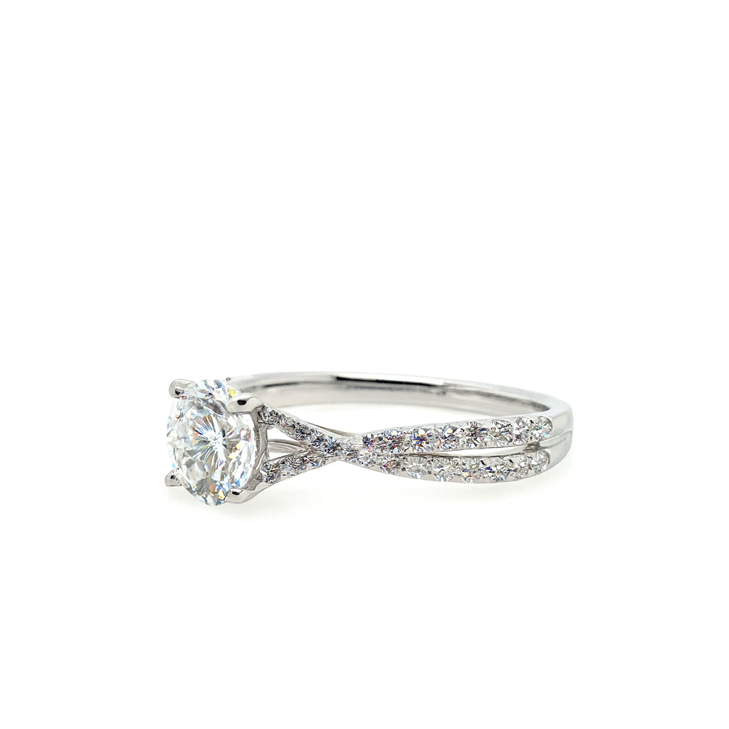 1.00 Carat Oval Lab Diamond Split Shank Engagement Ring in 14K White Gold