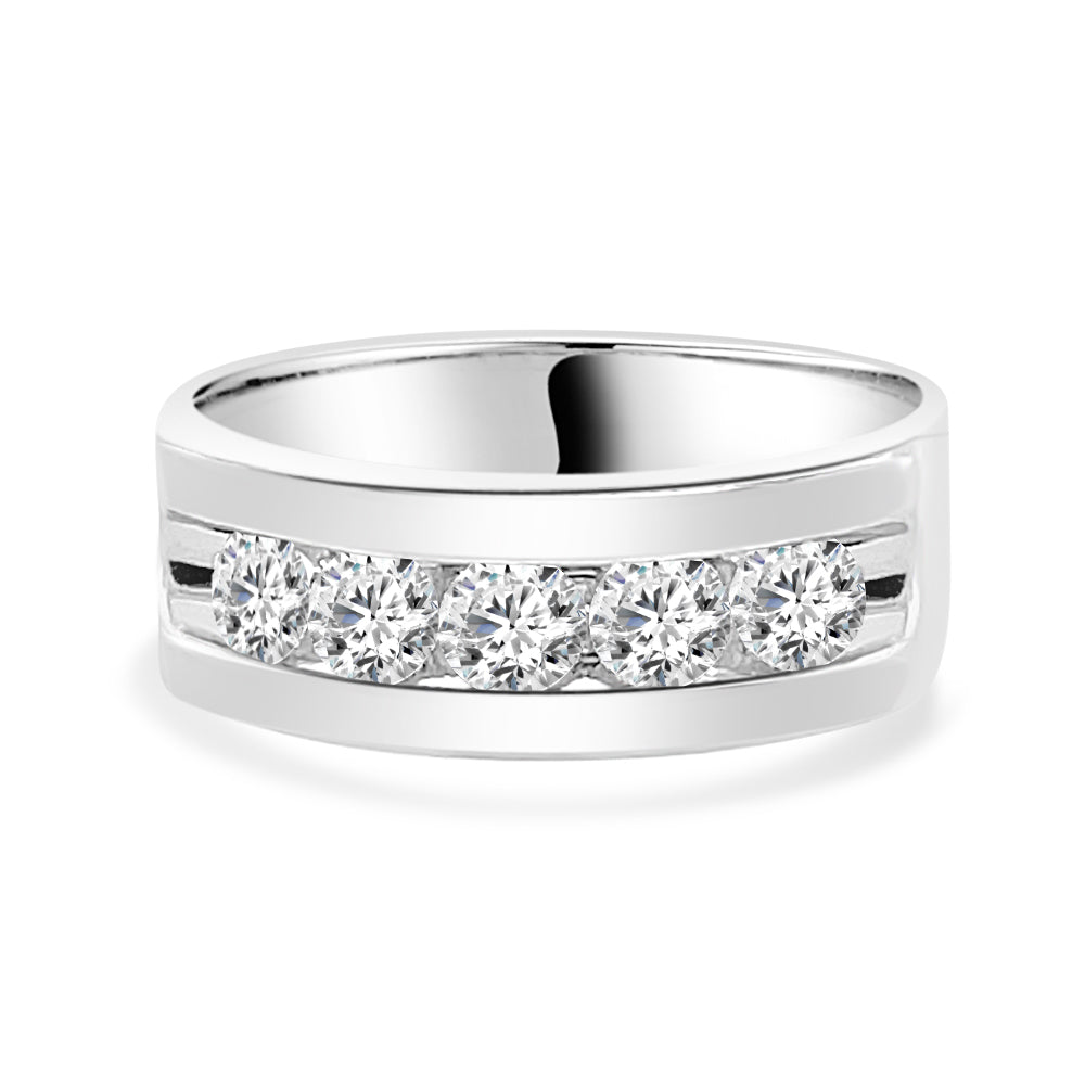 14K White Gold Channel Set Round Diamond Wedding Band - 1.01 ct