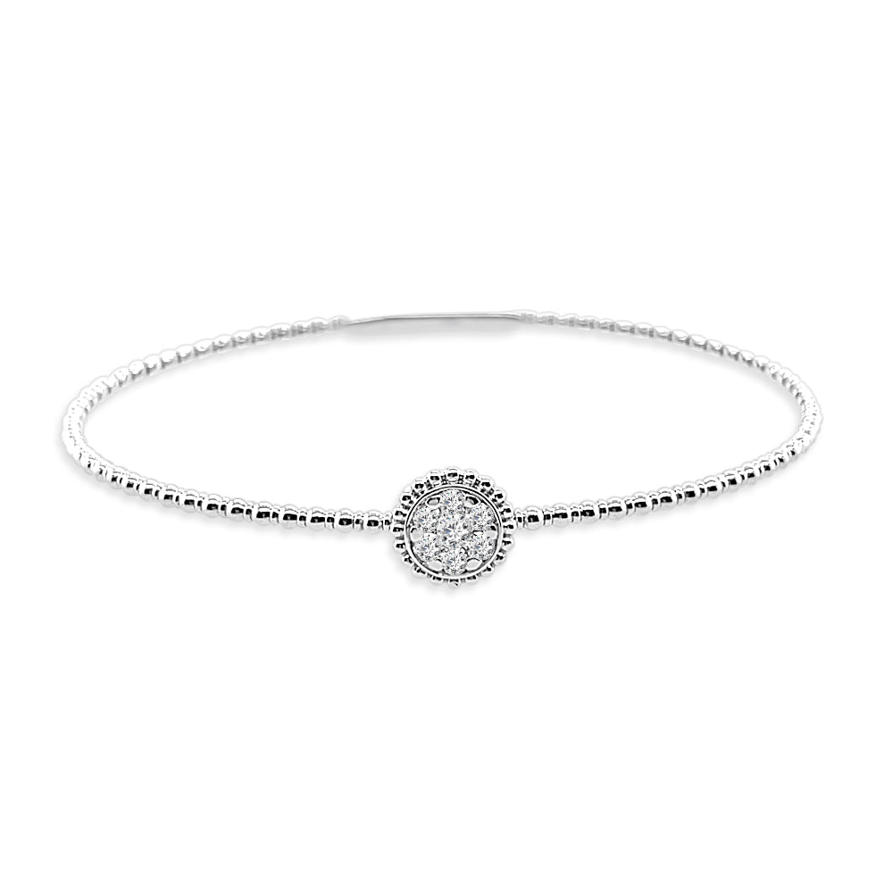 14K White Gold Diamond Cluster Flex Bangle Bracelet with Natural Round 0.29ct Diamond