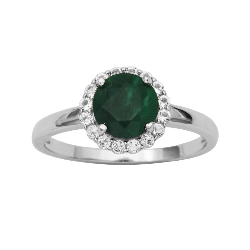 Green Corundum and White Topaz Sterling Silver Ring
