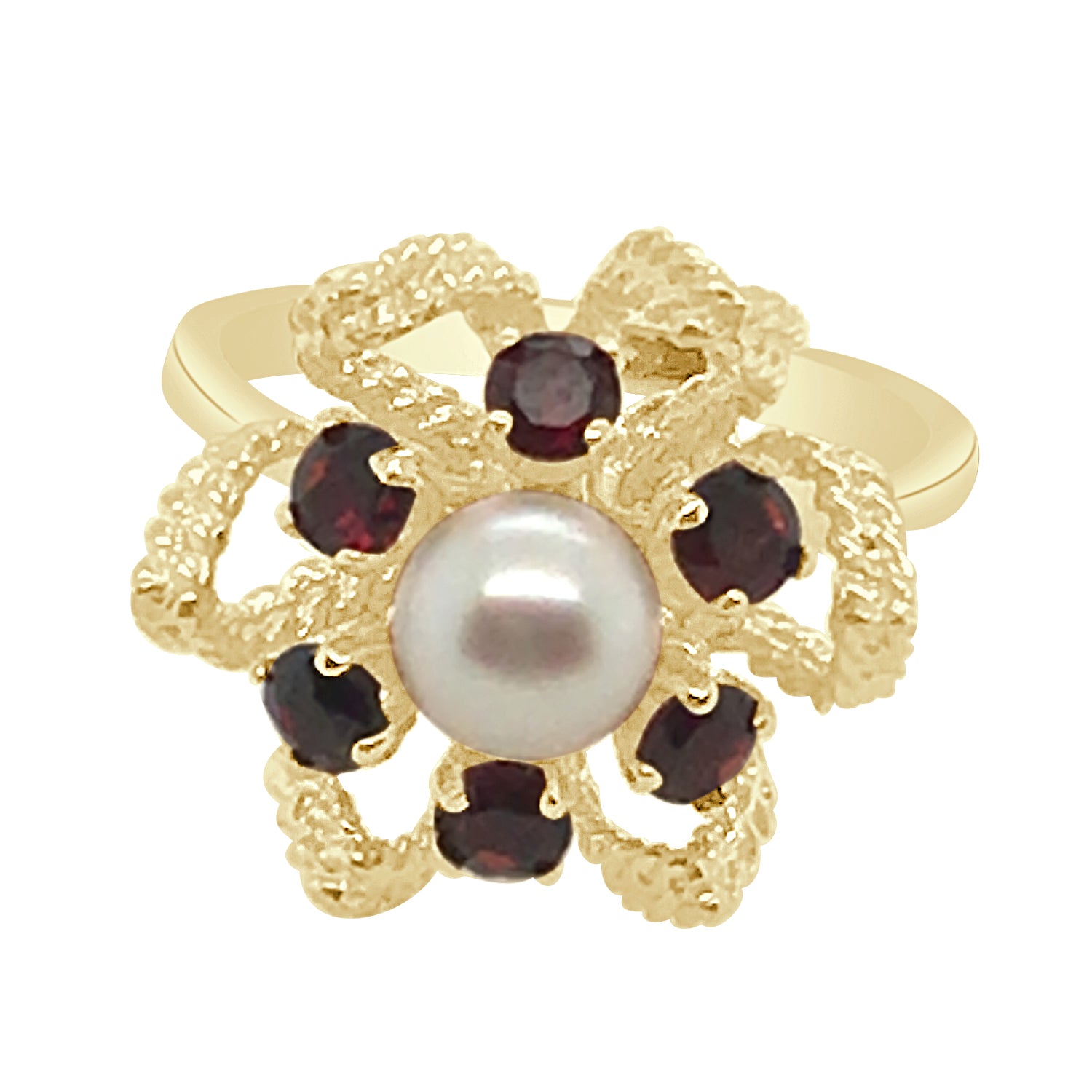 Vintage Estate Flower Ring in 14 Karat Yellow Gold with Pearl Accent