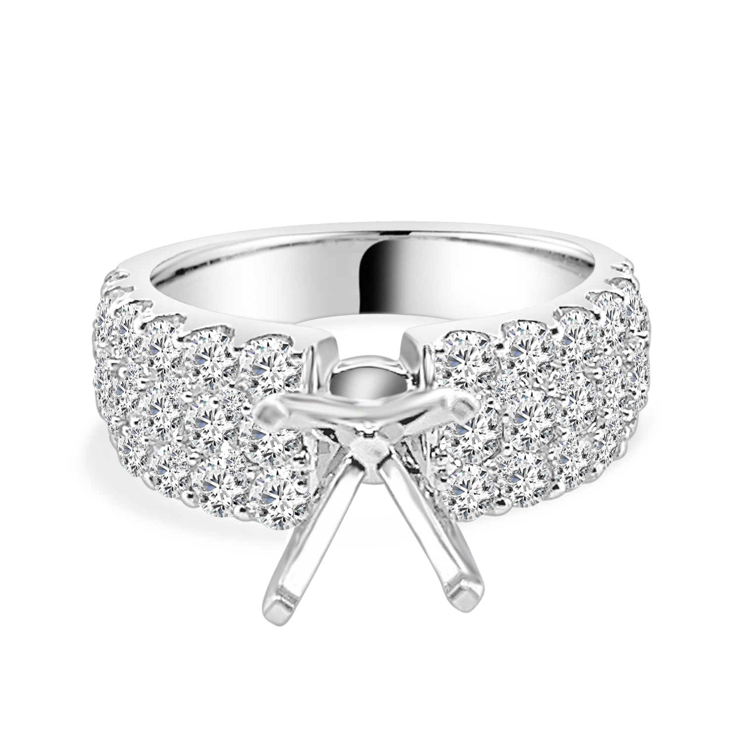 Triple Row 14K White Gold Natural Diamond Engagement Mounting - 2.00 Carat