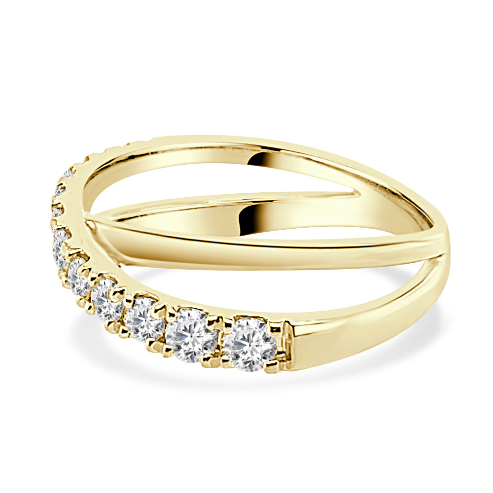14K Yellow Gold Graduated Overpass Diamond Ring - 0.52 ct Round Cut
