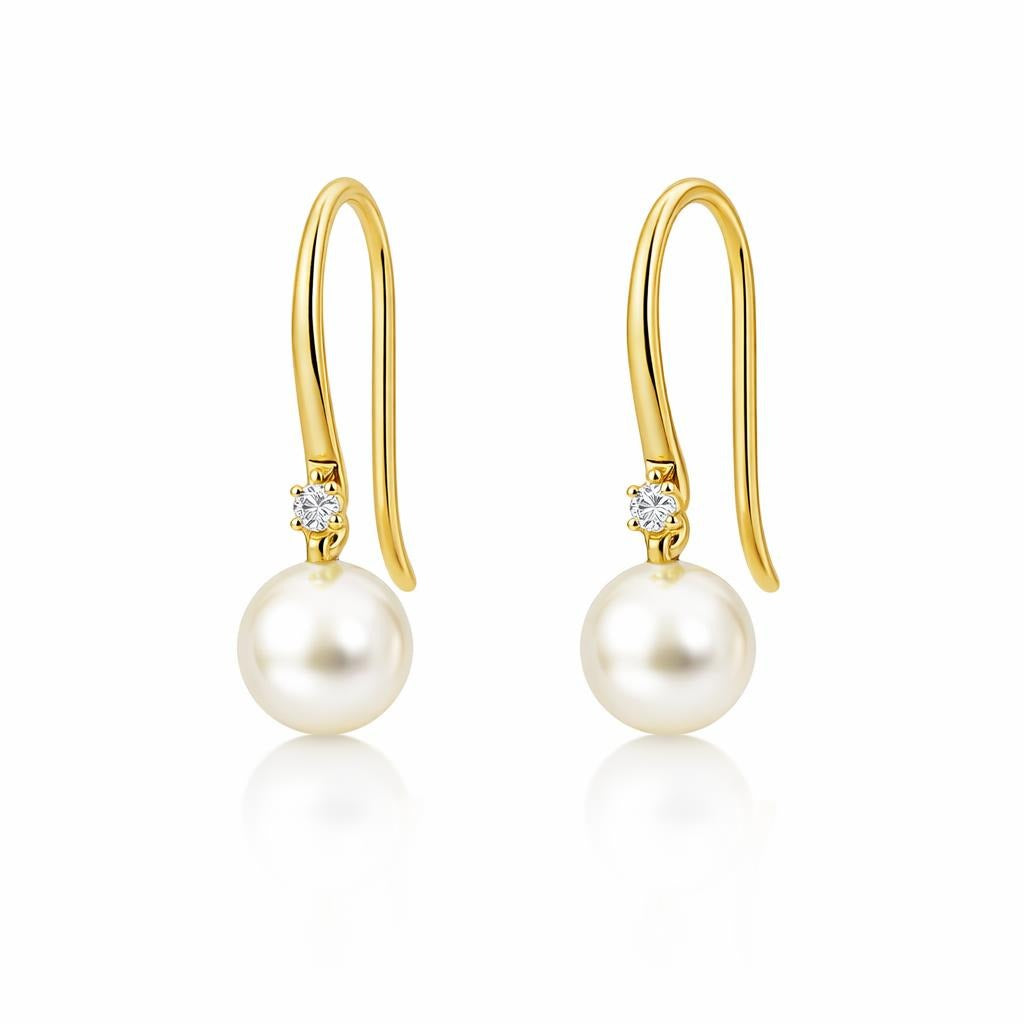 14 Karat Yellow Gold Pearl Earrings