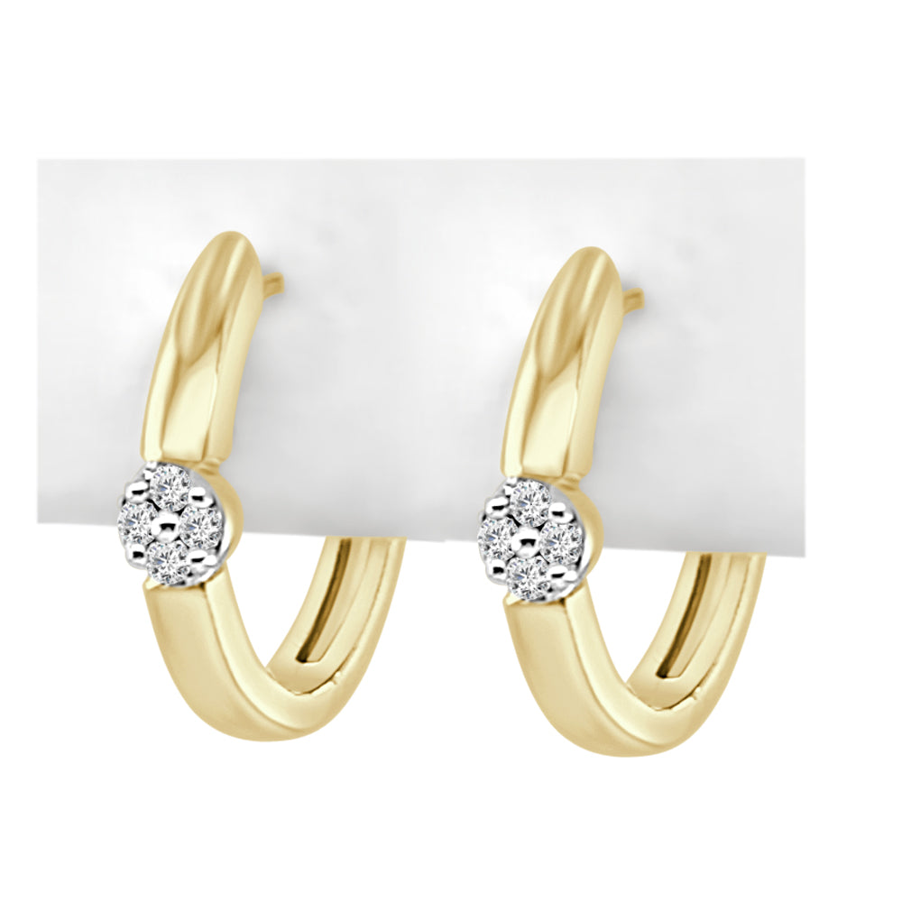 10K Yellow Gold Floral Diamond Cluster Hoop Earrings with Natural Diamonds (0.05 ct) - High Polish Finish