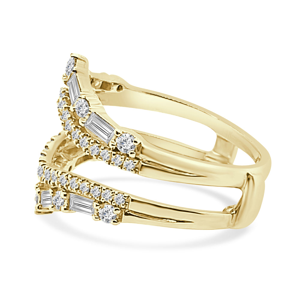 14K Yellow Gold Round and Emerald Cut Dual Band Wedding Band with 1.00ct Natural Diamond