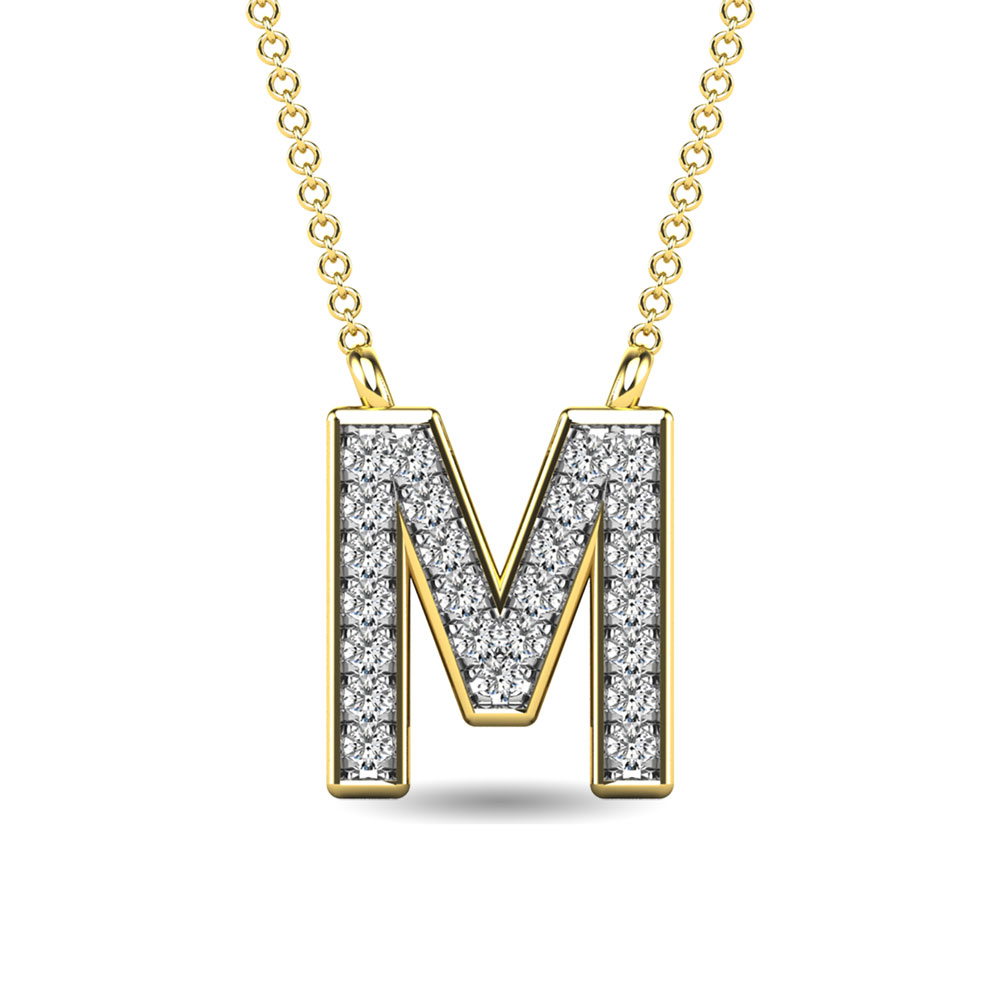 10 Karat Yellow Gold Initial M Necklace with Natural Diamond Accent (0.10 ct)