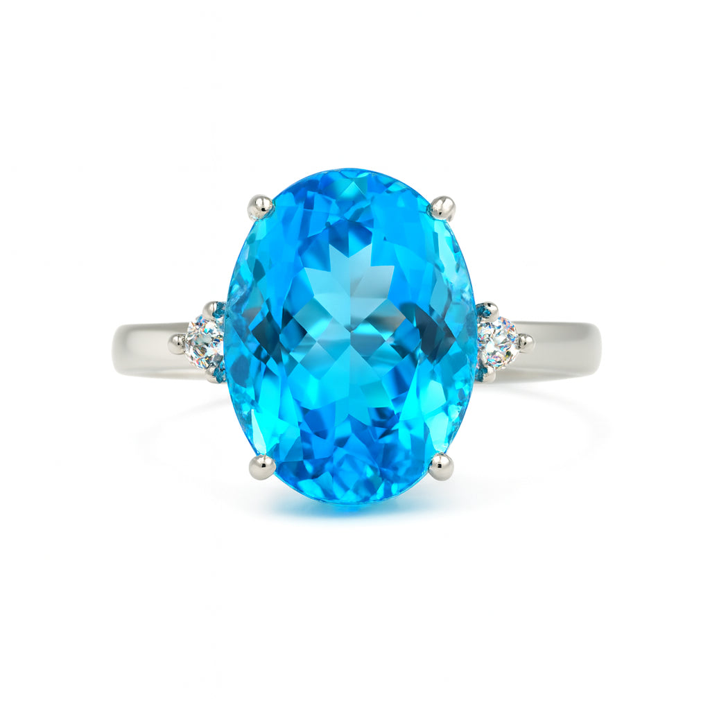 14 Karat White Gold Ring with Blue Gemstone