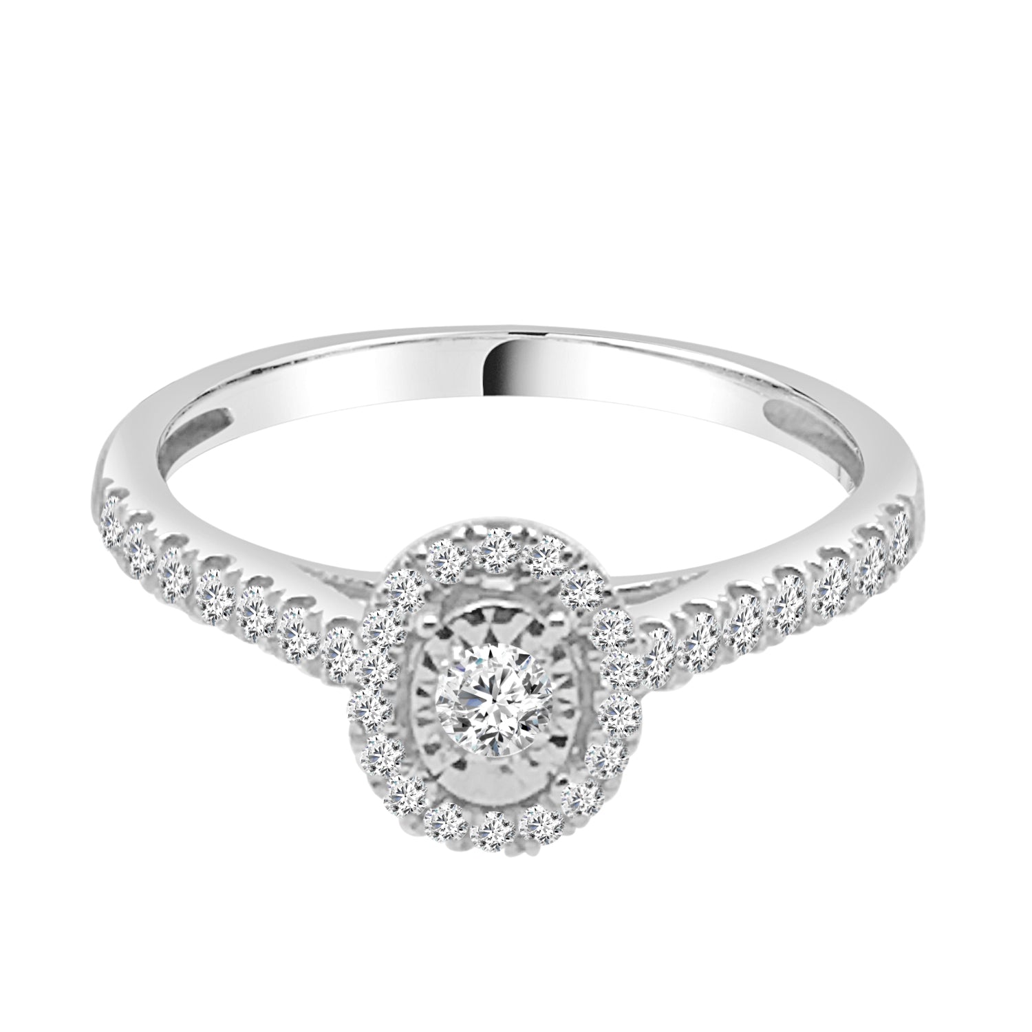 Oval Illusion Set Natural Diamond Engagement Ring in 14 Karat White Gold - 0.33 ct