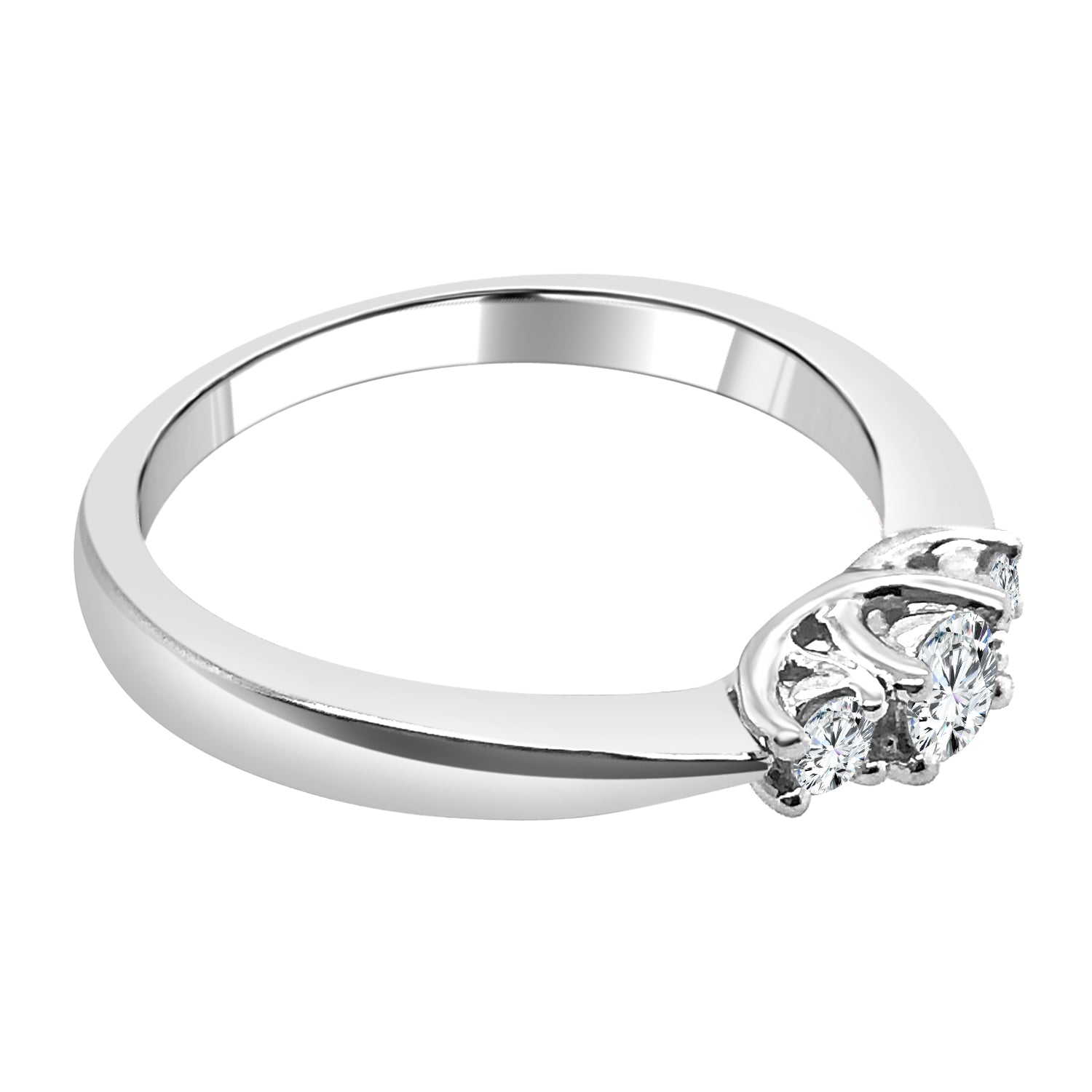 14K White Gold Pinched Shank Round Diamond Engagement Ring - 0.27 Carat