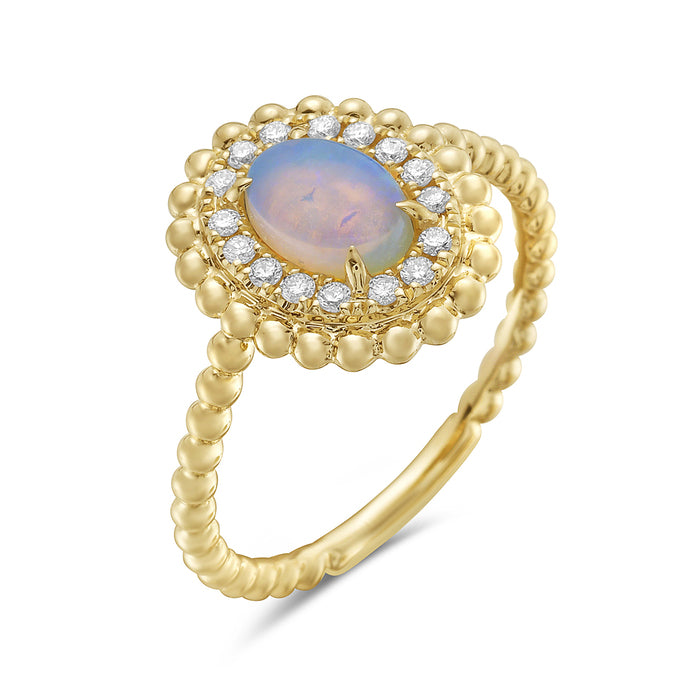 Opal Beaded Oval Ring in 14 Karat Yellow Gold - 0.48 Carats