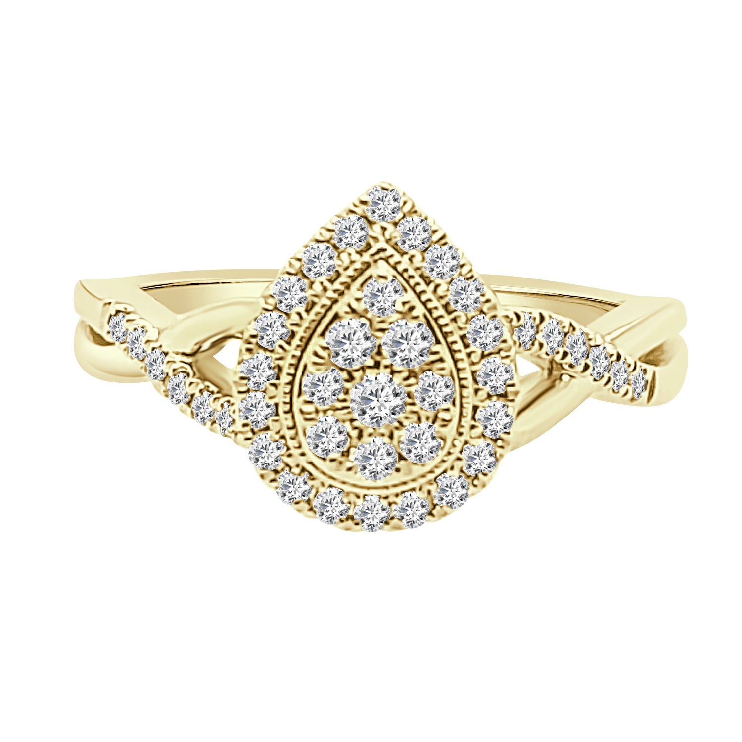 10K Yellow Gold Twist Cluster Pear Engagement Ring with 0.33ct Natural Diamond