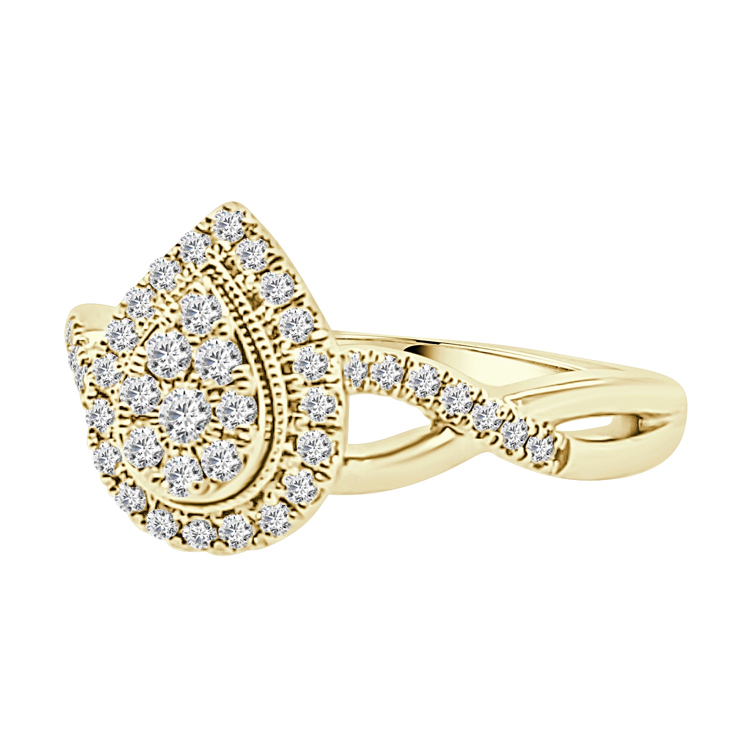 10K Yellow Gold Twist Cluster Pear Engagement Ring with 0.33ct Natural Diamond