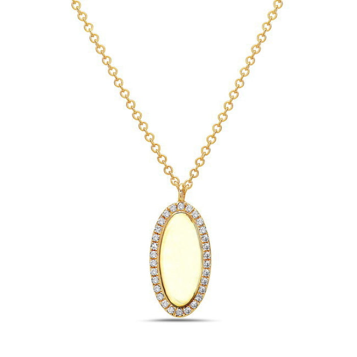 Oval Engraveable 14K Yellow Gold Necklace with Natural Diamond - Round Shape 0.10 ct
