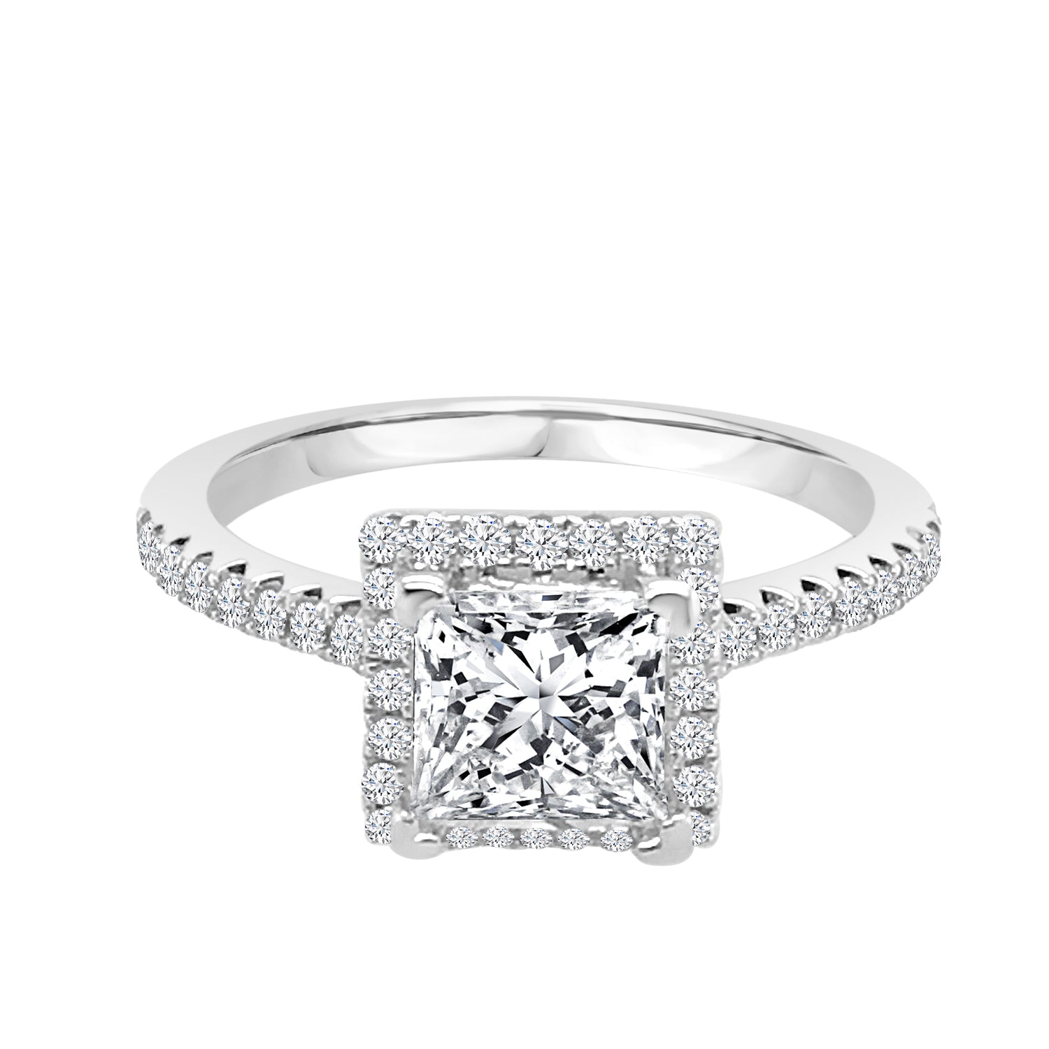 Princess Cut Engagement Mounting in 14 Karat White Gold