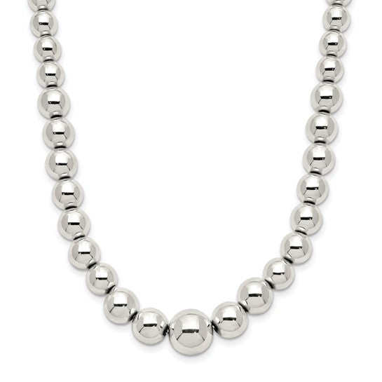 Classic Elegance: Sterling Silver Graduated Polished Bead Necklace