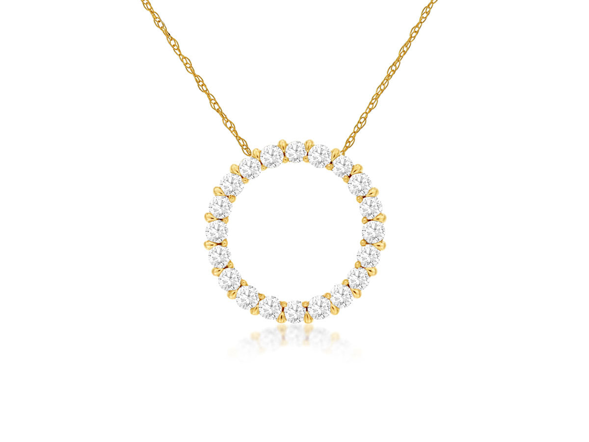 14K Yellow Gold Circle Necklace with 0.25 Natural Diamond in Round Shape