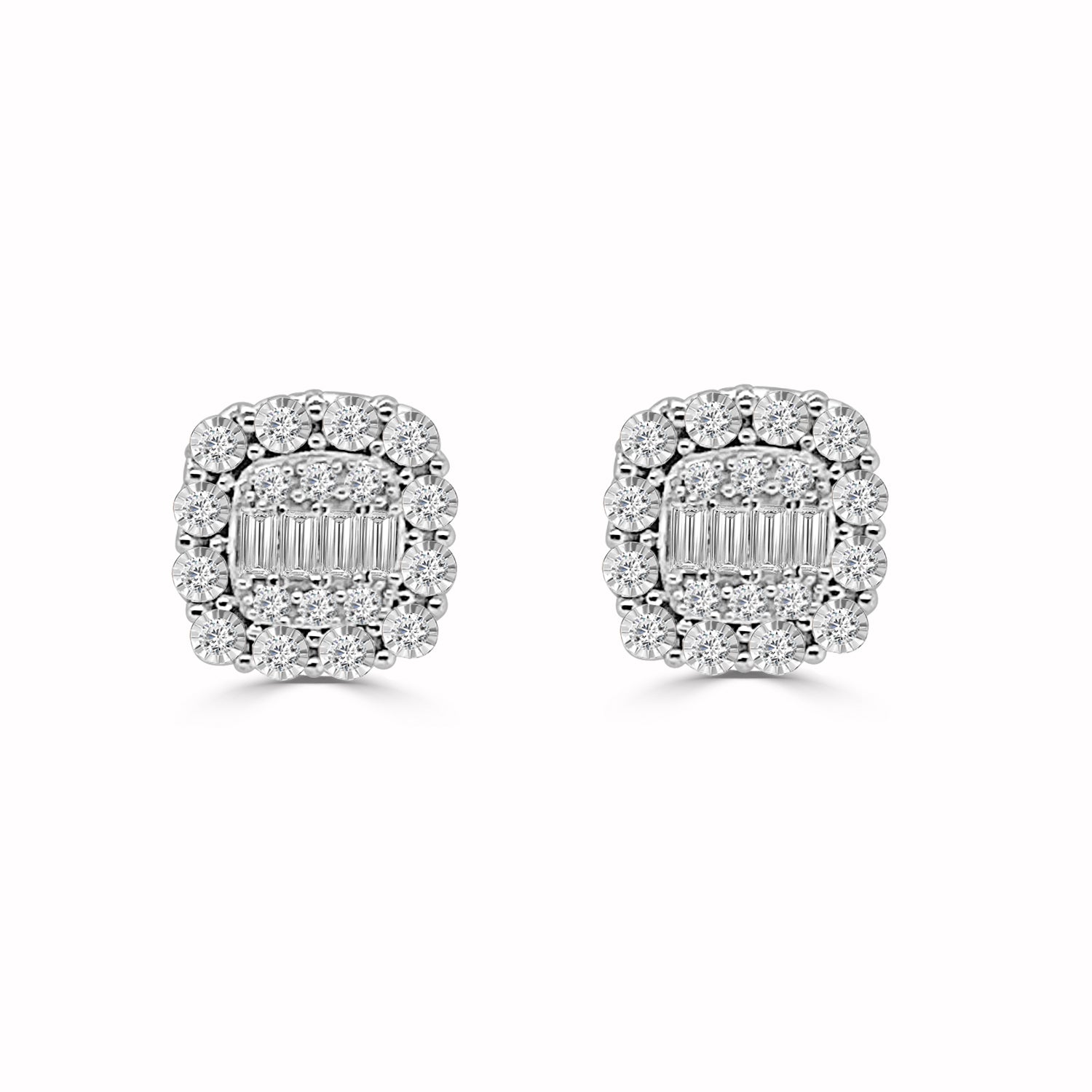 Exquisite Mosaic Square Stud Earrings With Halo in 18 Karat White Gold featuring Natural Diamond (0.25 ct)
