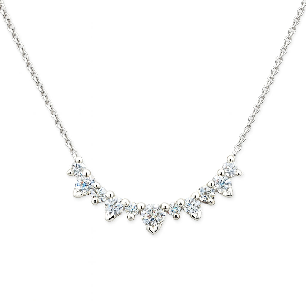 Curved Stacking 14K White Gold Diamond Necklace - Round Shape 0.70 ct