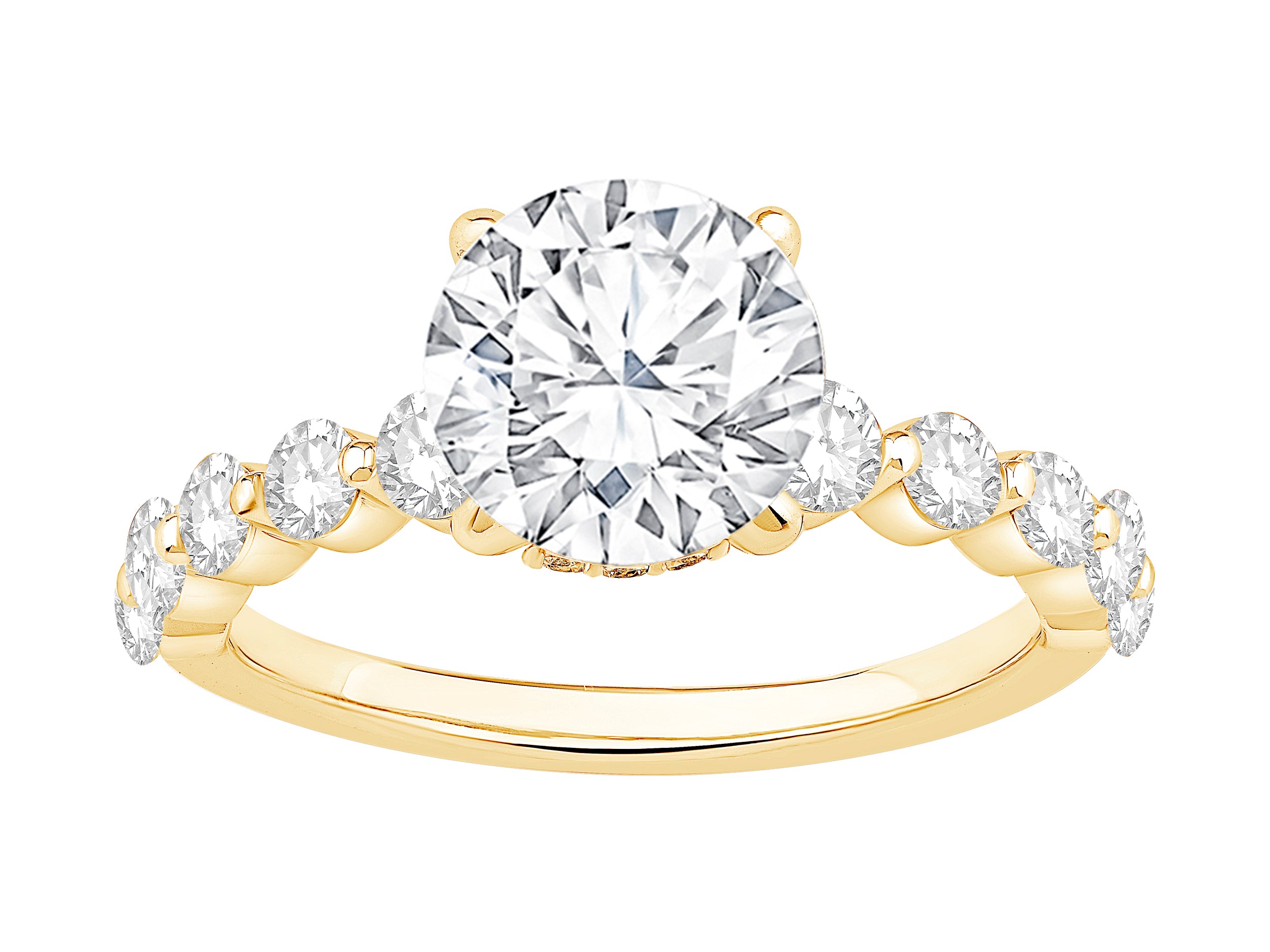14K Yellow Gold Bubble Band Semi Mount Ring with Hidden Halo - Stunning Engagement Mounting