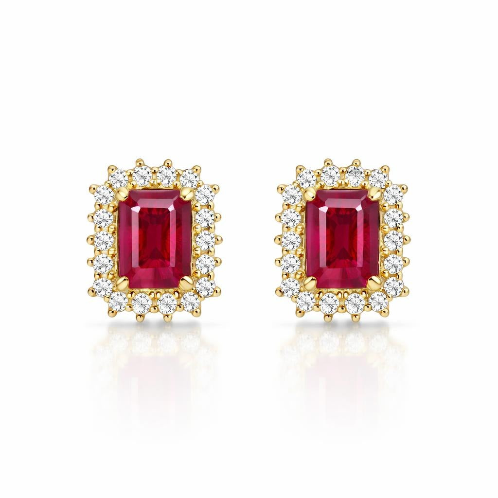 14 Karat Yellow Gold Earrings with Ruby and Diamond