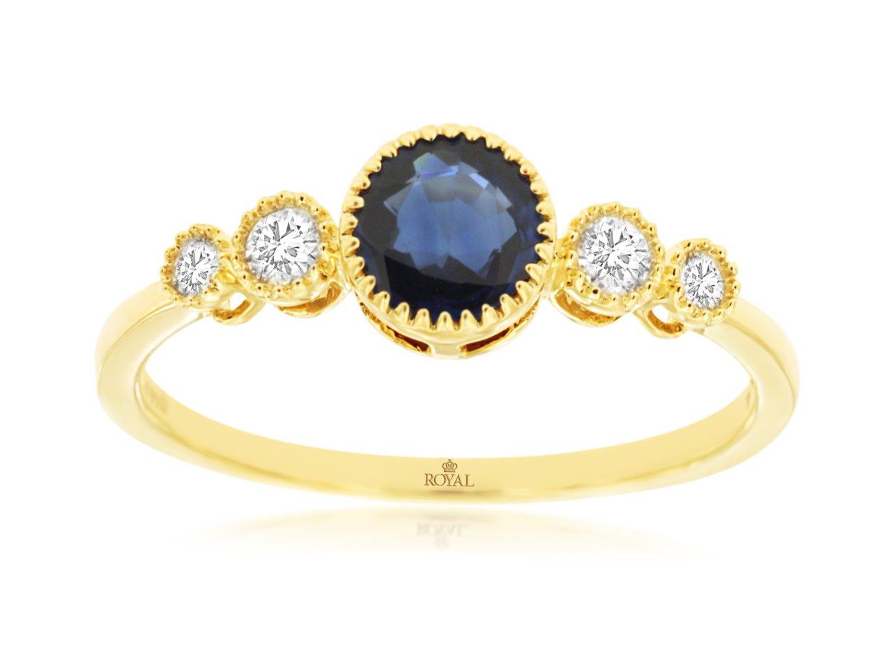 Blue Sapphire Round Beaded Bezel Ring in 14 Karat Yellow Gold (0.65 ct)