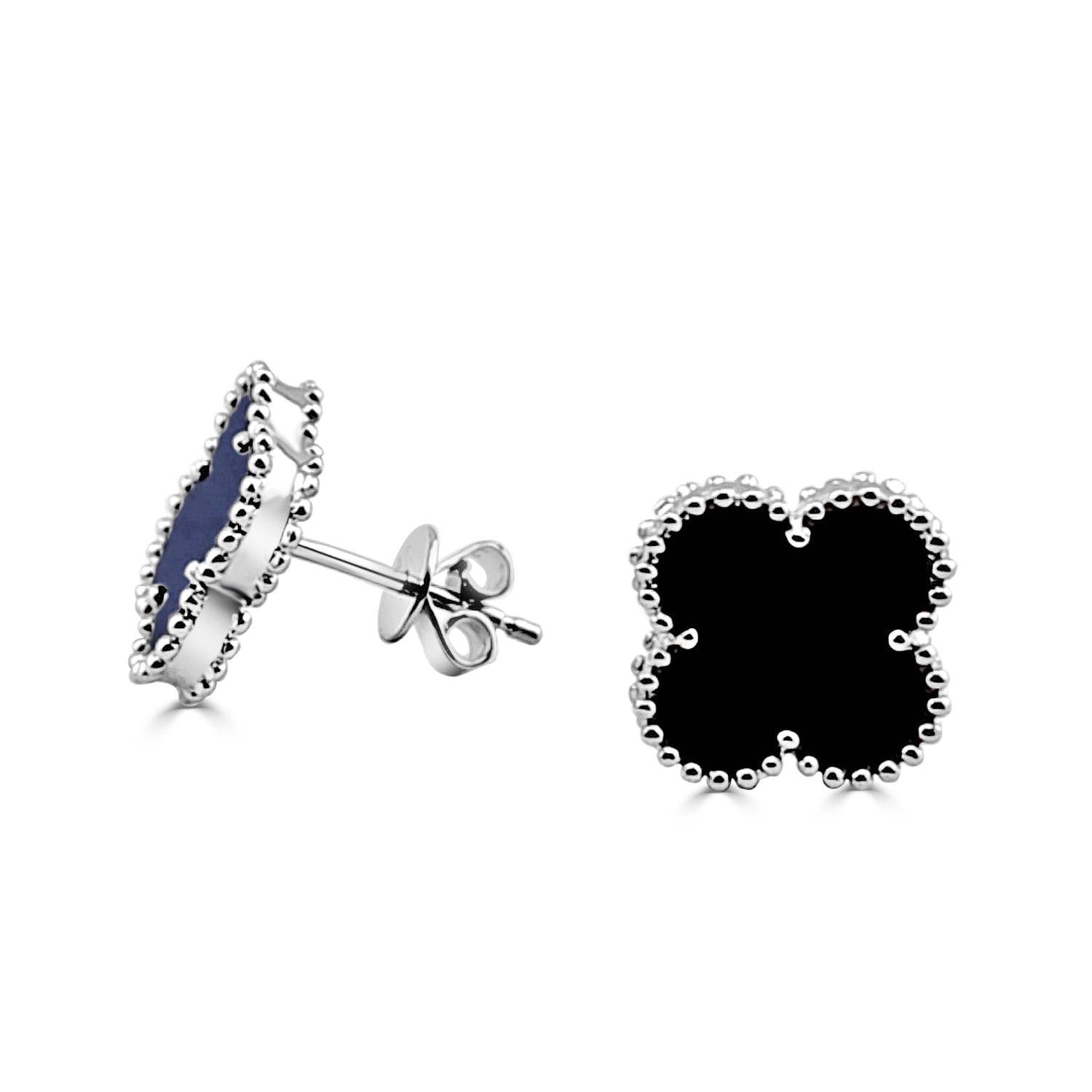 14K Yellow Gold Clover Onyx Earrings - 3.28 Carats