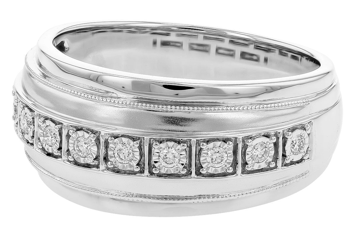 14K White Gold Illusion Set Wedding Band with 0.16 ct Natural Round Diamond