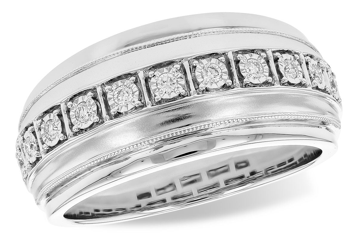 14K White Gold Illusion Set Wedding Band with 0.16 ct Natural Round Diamond