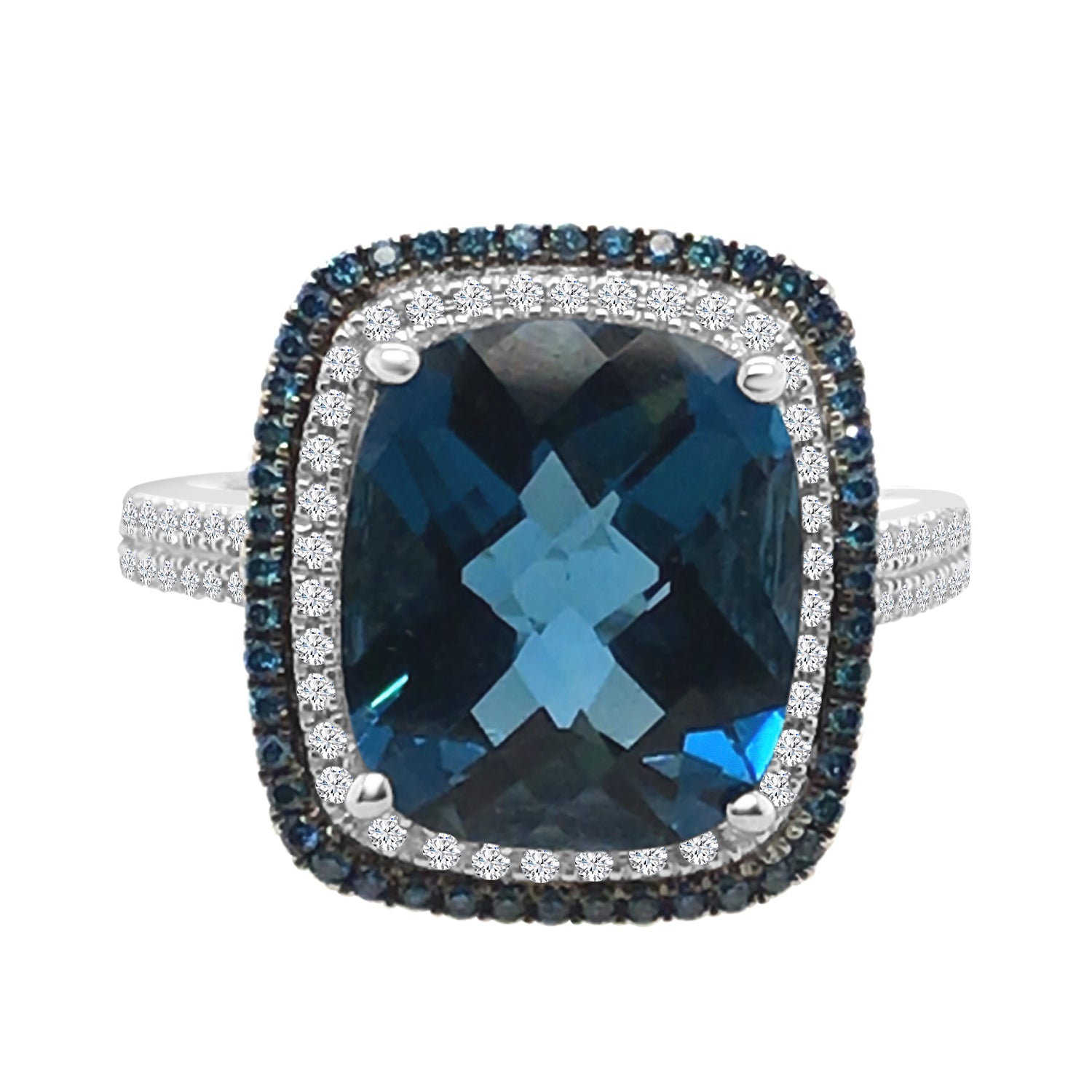 London Skyline Blue Topaz Ring in 14 Karat White Gold - Size 11.25