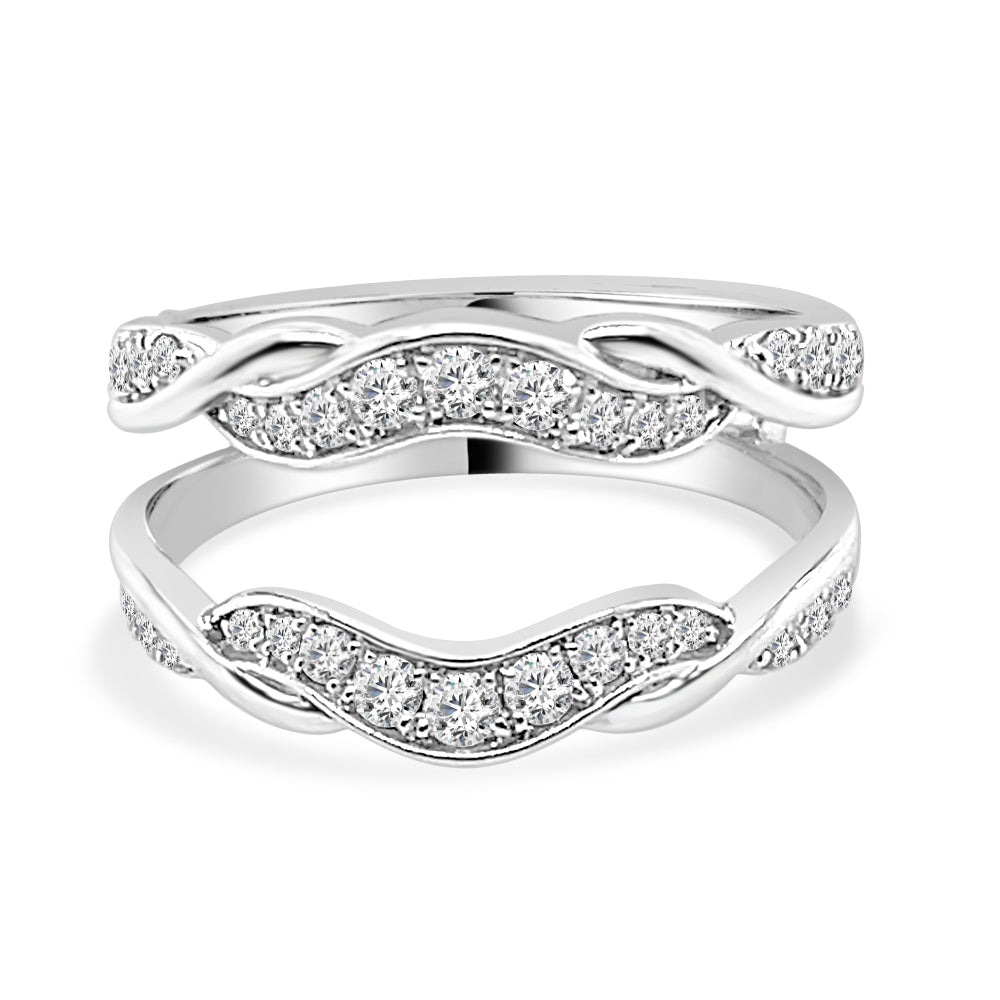 14K White Gold Graduated Diamond Twisted Wedding Band Guard with Round Natural Diamonds (0.50 ct)