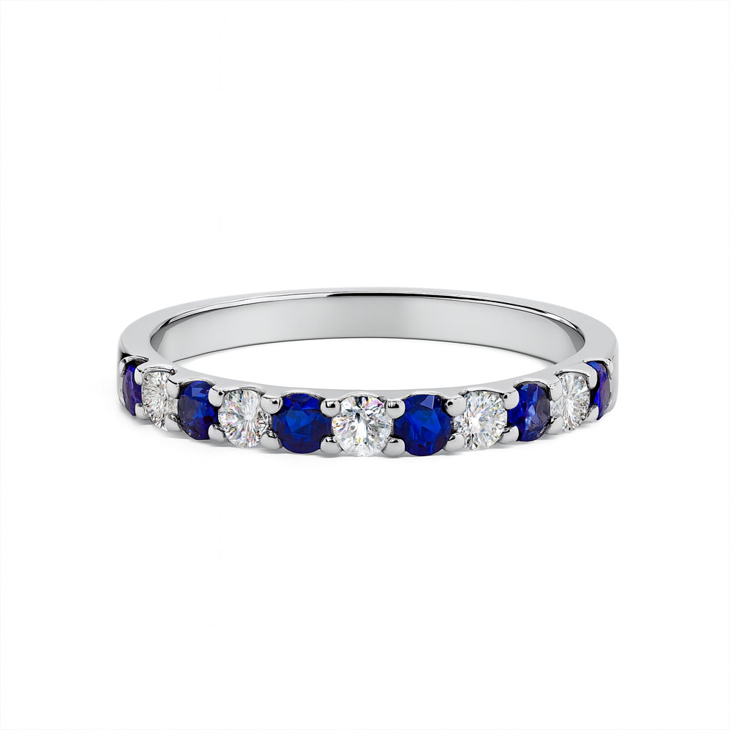 18K White Gold Blue Sapphire and Diamond Round Ring Band, 0.24 ct