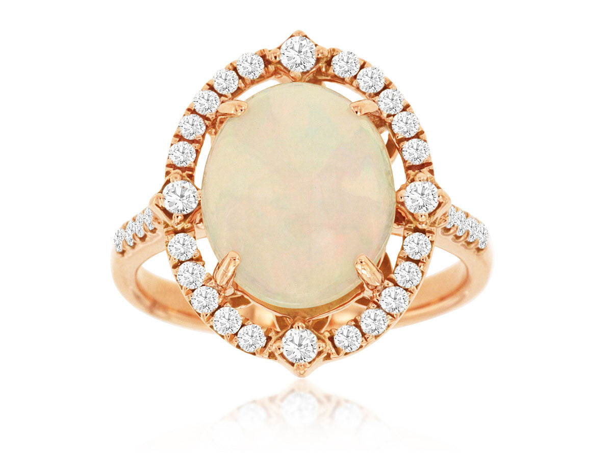 Vintage Oval Halo Opal Ring in 14 Karat Rose Gold - 3.00 Carats
