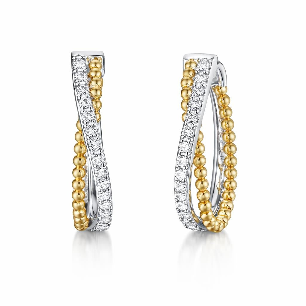 Twisted Diamond And Bubble Hoop Earrings